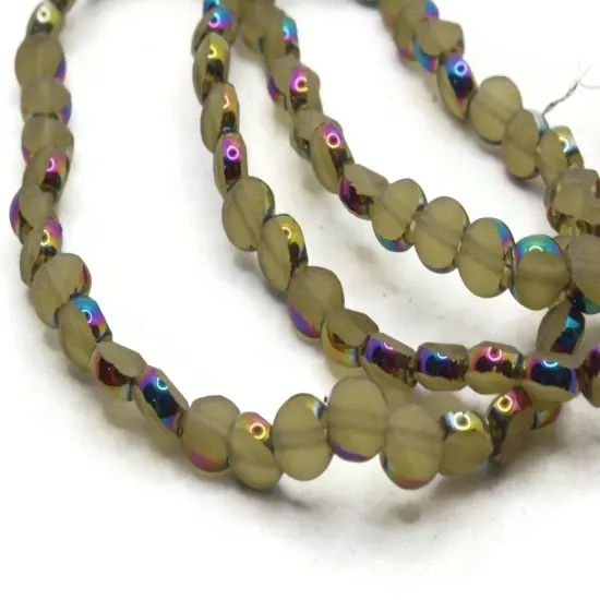 100 6mm Rainbow Rimmed Yellow Glass Faceted Coin Beads {5}