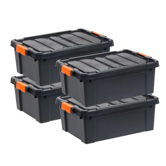 IRIS USA 47 Quart Heavy Duty Plastic Storage Box, Black, 4 Pack {1}