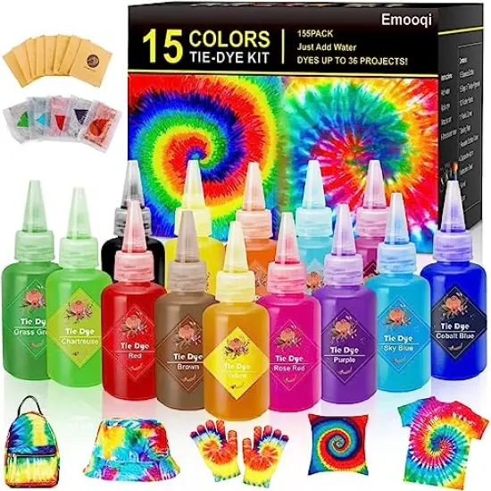 DIY Tie Dye Kits, Emooqi 15 Colours Vibrant Tie Dye Kits with Rubber Bands Gloves Sealed Bag Apron and Table Covers for Arts and Crafts Fabric Textile Party DIY Handmade Project {1}