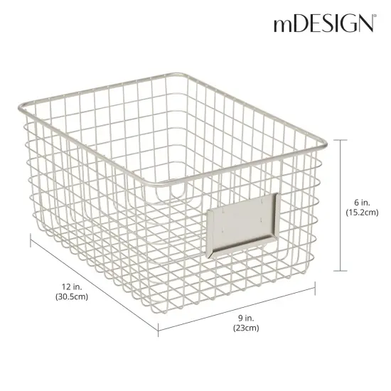 mDesign Large Steel Kitchen Organizer Basket with Label Slot, 4 Pack - Satin {3}