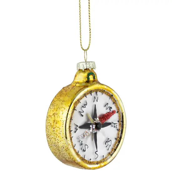 Northlight 2.5" Glittered Gold Compass Glass Christmas Ornament {4}
