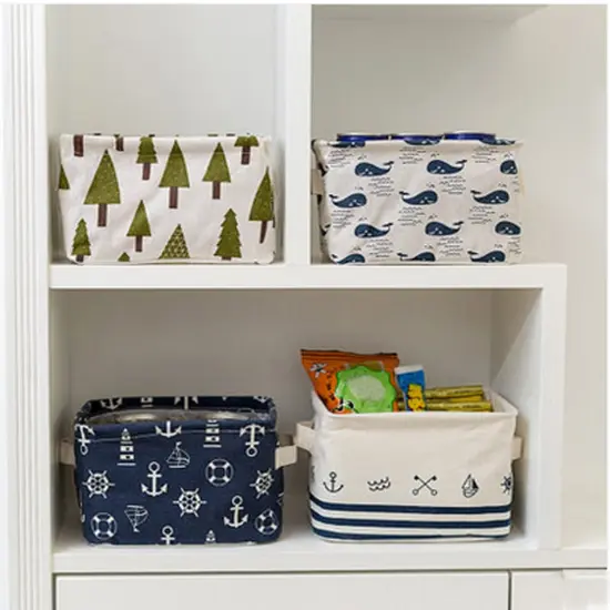 3 Pieces Nautical Fabric Storage Baskets Bins Cloth Collapsible Organizers Box Beach Anchor Nursery Toys Basket Shelves & Desks {3}