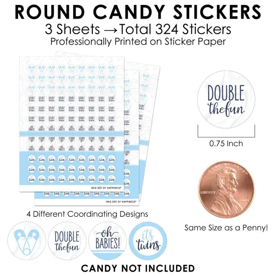 Big Dot of Happiness It's Twin Boys - Blue Twins Baby Shower Small Round Candy Stickers - Party Favor Labels - 324 Count {4}