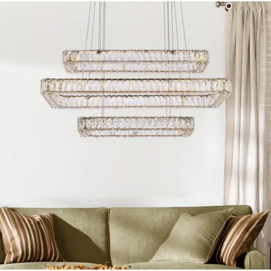 Monroe 42 inch LED triple rectangle pendant in gold {2}