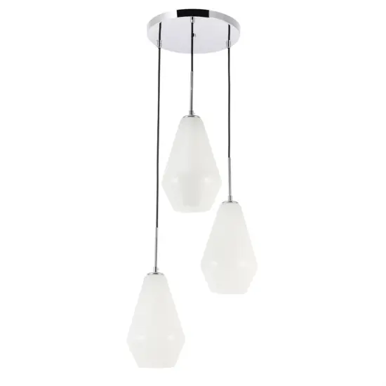 Gene 3 light Chrome and Frosted white glass pendant {5}