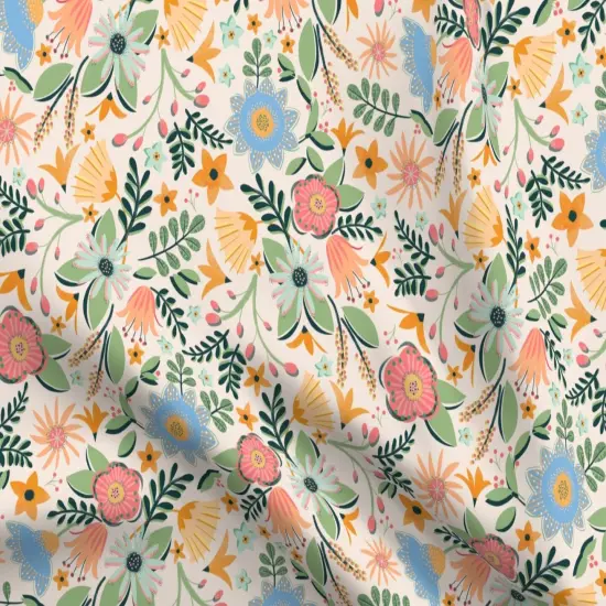 Various Fabrics by the Yard or Fat Quarter Whimsical Flowers Pink Blue Green Retro Spring Floral Custom Printed Fabric by Spoonflower {5}