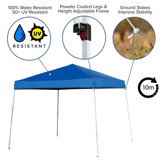 Emma and Oliver Tamar 10'x10'Weather Resistant, UV Coated Pop Up Canopy Tent with Reinforced Corners, Height Adjustable Frame and Carry Bag White {7}