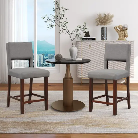 2 Piece Bar Chair Set with Hollowed Back and Rubber Wood Legs Grey {2}