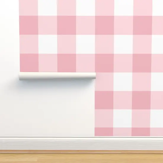 Peel & Stick Wallpaper 2FT Wide Pink Retro Gingham Check Fun Bright Country Cottagecore Farmhouse Pinic Custom Removable Wallpaper by Spoonflower {2}
