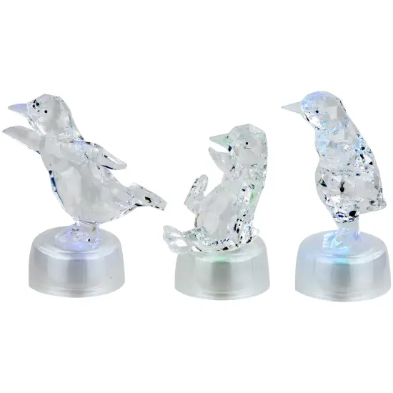 Northlight LED Lighted Color Changing Penguin Acrylic Christmas Decorations - 4" - Set of 3 Clear {4}