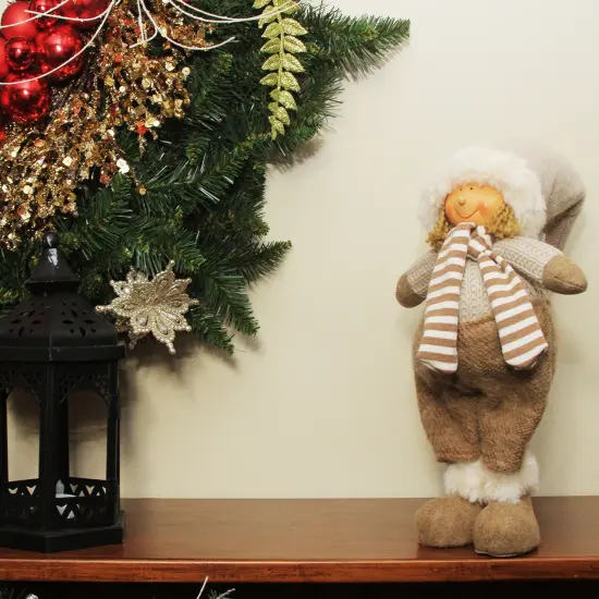 Northlight Boy in Fuzzy Pants with Faux Fur Trim Christmas Figure - 12" Gray {4}