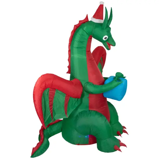 Northlight 6' Inflatable LED Lighted Dragon with Gift Outdoor Christmas Decoration Green {4}