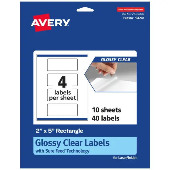 Avery Glossy Clear Rectangle Labels with Sure Feed, 2" x 5" {7}
