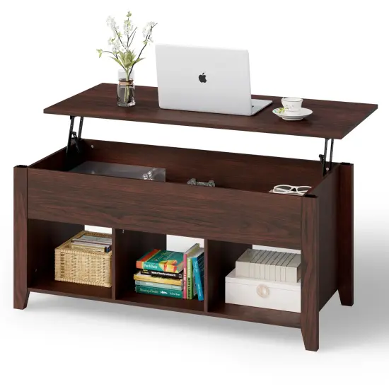 Lift Top Coffee Table with Storage Lower Shelf Brown {4}