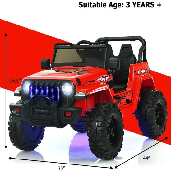 12V Kids Ride-on Jeep Car with 2.4 G Remote Control and LED Light Effects Red {4}