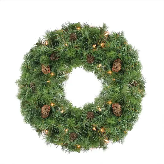 Northlight Pre-Lit Dakota Pine and Pinecone Artificial Christmas Wreath - 24" - Clear Lights Green {1}