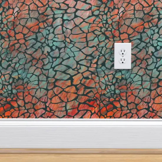 Pre-Pasted Wallpaper 2FT Wide Animal Print Crocodile Alligator Whimsical Green Teal Red Orange Swamp Chic Custom Pre-pasted Wallpaper by Spoonflower {4}