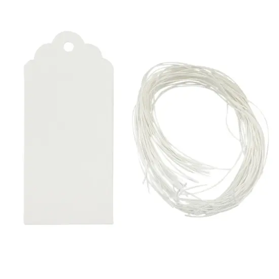 Wrapables 50 Gift Tags/Kraft Hang Tags with Free Cut Strings for Gifts, Crafts & Price Tags White Scalloped Tag {1}