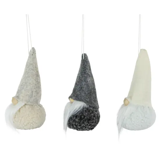 Northlight Set of 3 Gray and Cream Plush Gnomes Christmas Ornaments 4.75" {6}