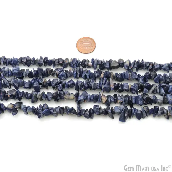 Sodalite Chip Beads, 34 Inch, Natural Chip Strands, Drilled Strung Nugget Beads, 7-10mm, Polished, GemMartUSA (CHSD-70004) {6}