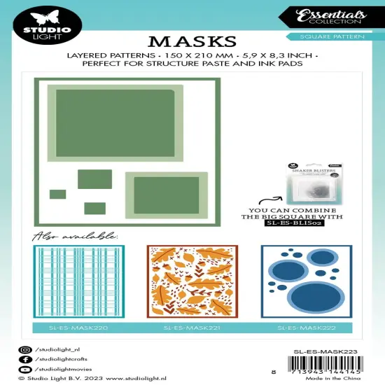 Studio Light Essentials 5.9"X8.25" Stencil-Nr. 223, Square Pattern {3}