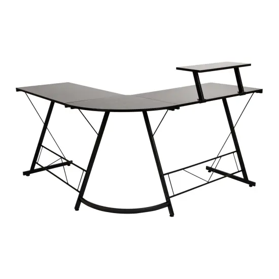 Emma and Oliver L-Shaped Computer Desk, Gaming Desk, Home Office Desk, Frame Black/Black {3}
