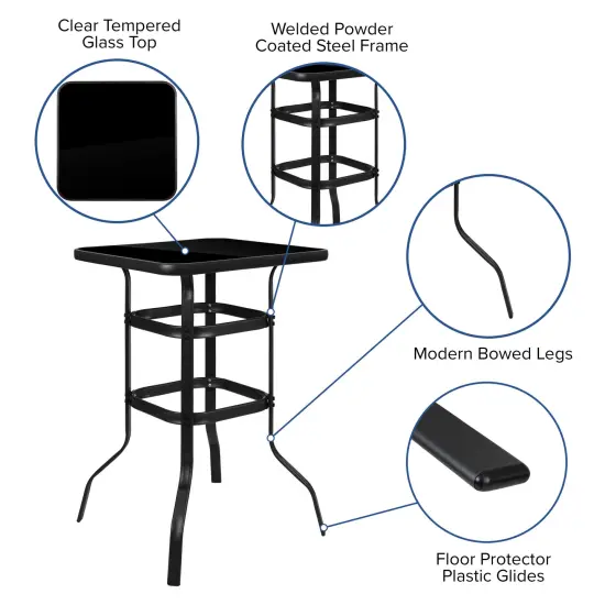 Emma and Oliver 5 Piece Outdoor Bar Height Set-Glass Patio Bar Table-All-Weather Barstools Black {2}