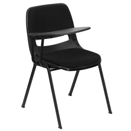Emma and Oliver Padded Ergonomic Shell Chair with Right Handed Flip-Up Tablet Arm Black {2}