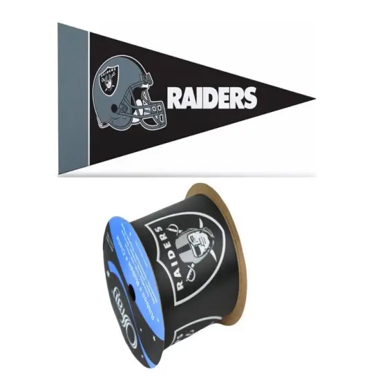 2.5" NFL Oakland Raiders Ribbon, 9 feet & Mini Pennant, Licensed NFL Offray Ribbon {1}
