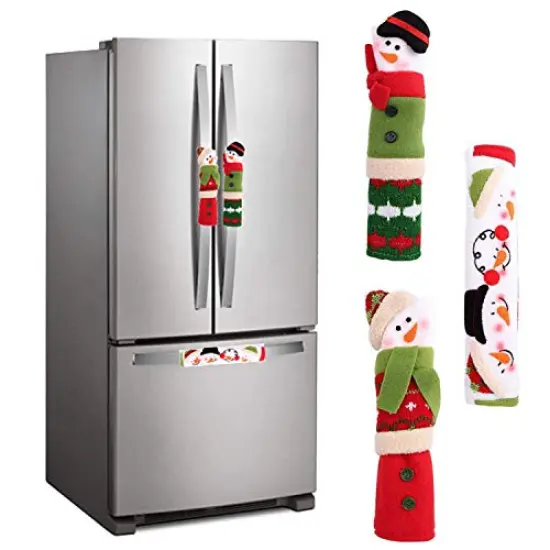 PTFNY 3 Piece Set Christmas Snowman Refrigerator Door Handle Covers Appliance Handle Covers Christmas Decorations Fits Standard Size Kitchen Refrigerator Microwave Oven Or Dishwasher {1}