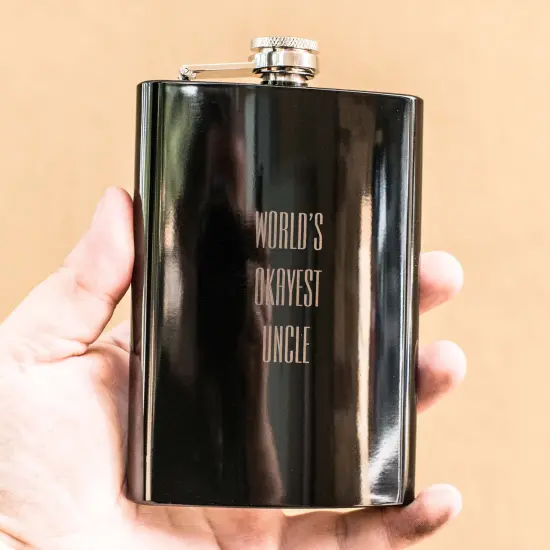 8oz BLACK World's Okayest Uncle Flask {3}