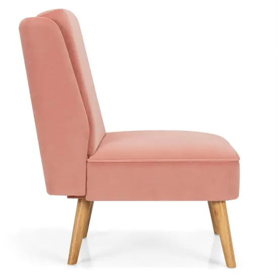 Velvet Accent Chair with Rubber Wood Legs and Ergonomic Backrest Perfect for Any Room Pink {6}