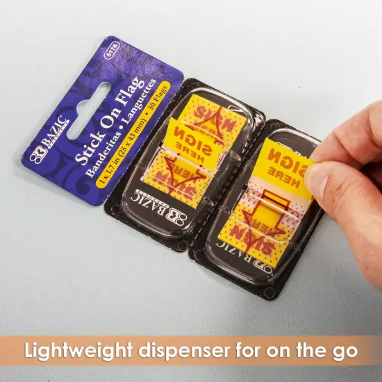 Yellow Color Printed Sign Here Flags with Dispenser, 50 Per Pack, 12 Packs {4}