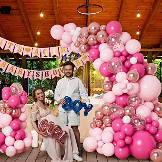 138pcs Pink Balloon Garland Arch Kit - Includes Hot Pink, White, and Metallic Rose Gold Confetti Balloons in Different Sizes for Birthday, Princess Theme, Baby Shower, Wedding, and Valentine's Party Decorations {4}