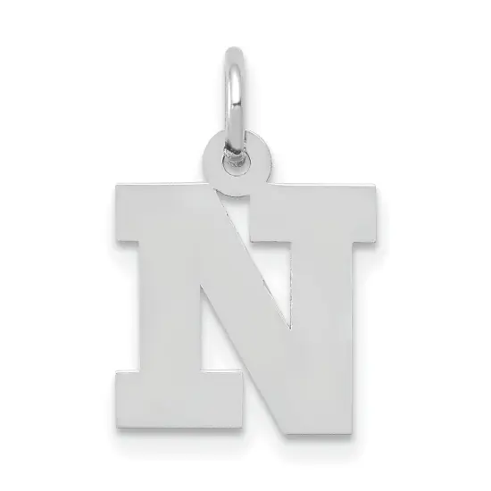 14K White Gold Small Block Intial Letter N Charm Jewerly 18mm x 10mm {1}