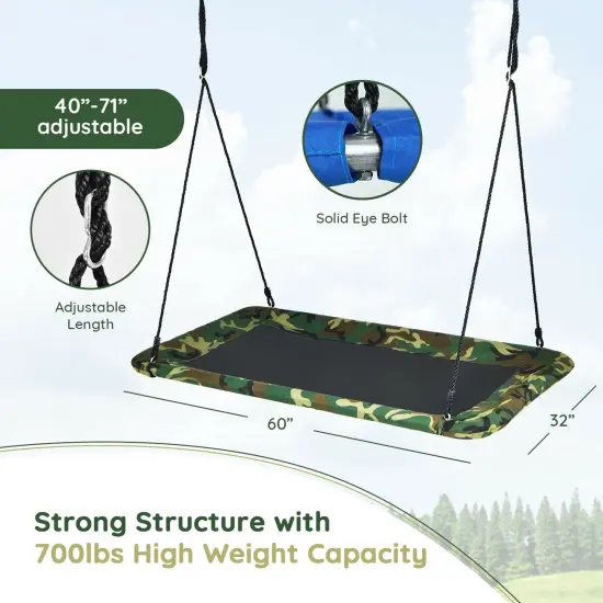 60 Inch Tree Swing with Strong Steel Frame and Oxford Cloth Seat for Garden Yard and Family Fun Camouflage {4}