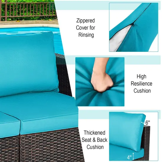 2PCS Patio Rattan Sectional Conversation Sofa Set Blue {5}