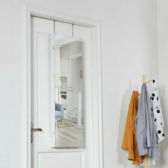 Wall and Door Mounted Mirrored Jewelry Cabinet with Lights White {5}