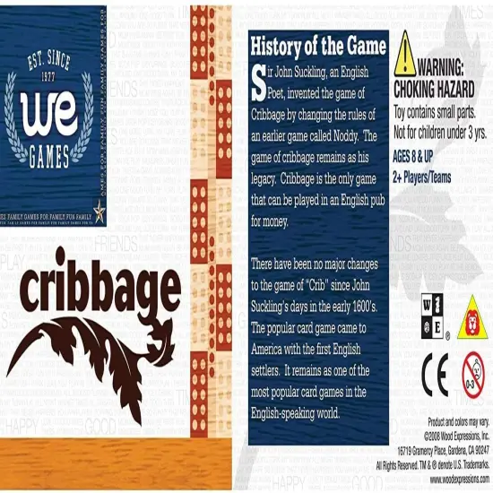 WE Games Competition Cribbage Game - Solid Wood Sprint 2 Track Board with Metal Pegs {6}