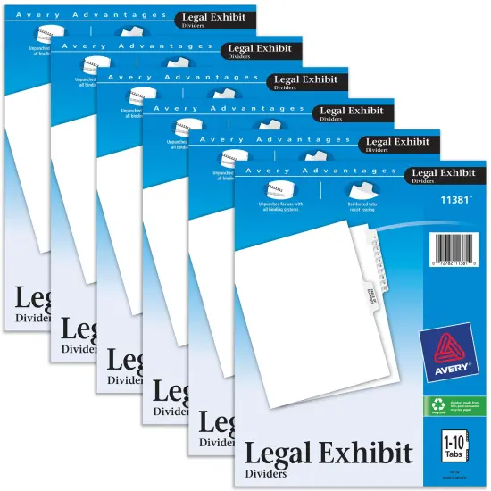 Avery Legal Exhibit Binder Dividers, Preprinted 1-10 and Table of Contents Side Tabs, Unpunched Letter Size, 1 Set Collated, 6 Sets per Pack (11381) {1}