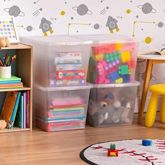 IRIS USA 4 Pack 36 Quart Plastic Storage Bin Tote Organizing Container with Latching Lid, Stackable and Nestable, Clear {6}