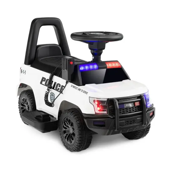 6V Kids Ride On Police Car with Real Megaphone and Siren Flashing Lights White {8}