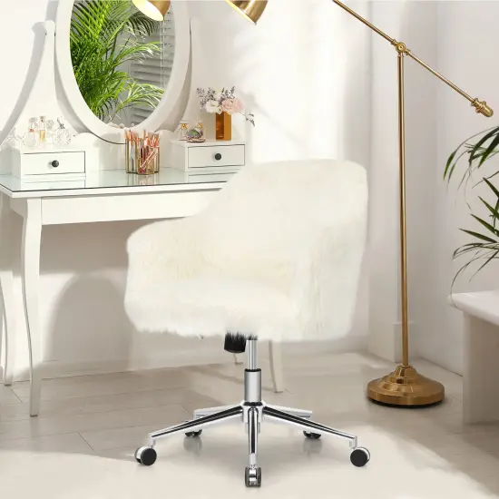 Costway Synthetic Swivel Office Chair Adjustable Task Chair Fluffy Vanity Chair {2}