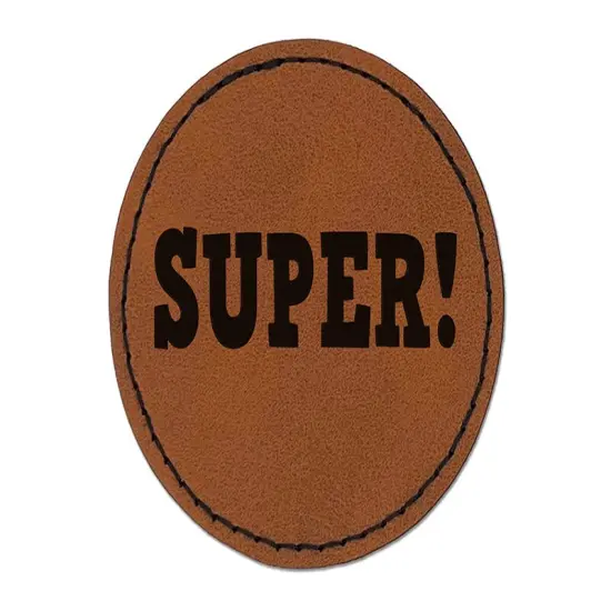 Super Fun Text Teacher School Round Iron-On Engraved Faux Leather Patch Applique - 2.5" Brown {1}