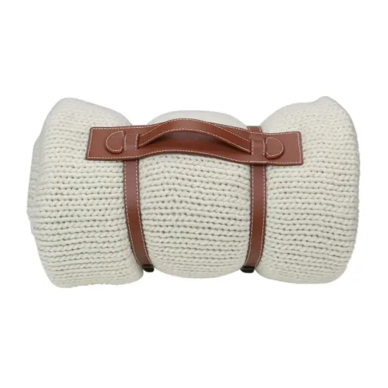 Northlight Ivory Super Plush Knitted Throw Blanket with Carrying Band 60" x 60" {5}