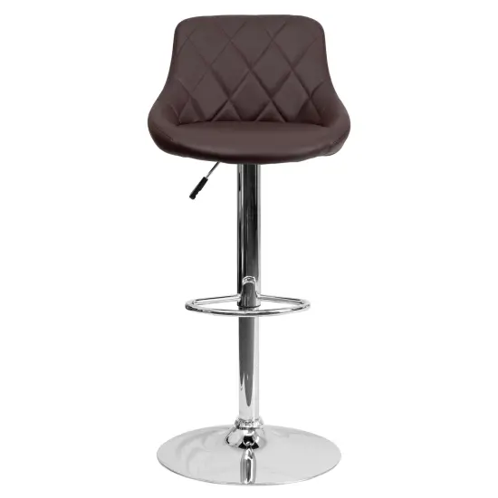 Emma and Oliver 2 Pack Contemporary Vinyl Bucket Seat Adjustable Height Barstool with Diamond Pattern Back and Chrome Base Brown {3}