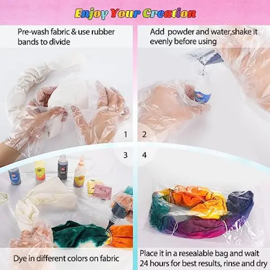 DIY Tie Dye Kit, Emooqi 26 Colors Fabric Dye Art Set with Rubber Bands, Gloves, Spoon, Funnel, Apron, and Table Covers-Great for Craft Arts Fabric Textile Party Handmade Project. {3}