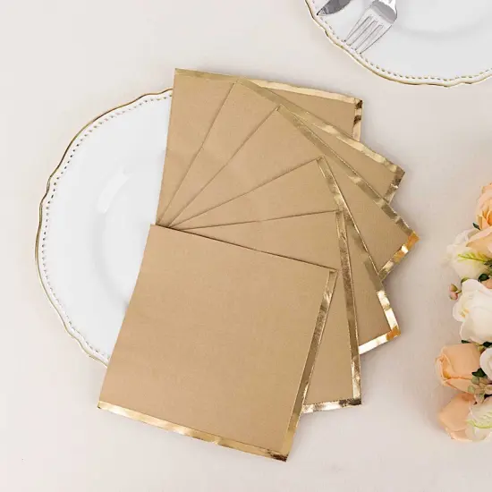 50 Pastel Gold Trim 2 Ply Paper Napkins for Events Natural {2}
