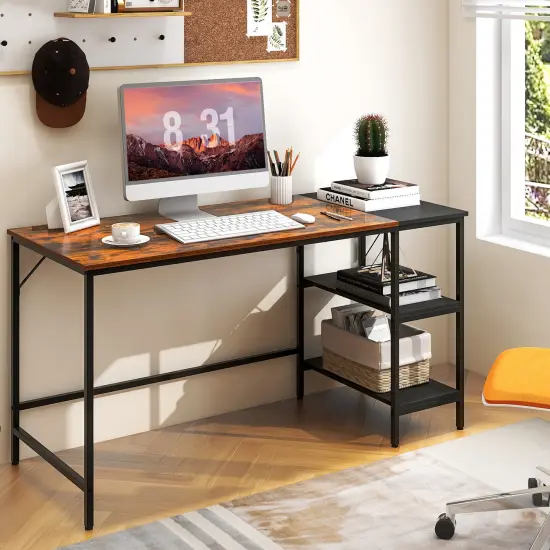 55" Modern Industrial Style Study Writing Desk with 2 Storage Shelves Black {7}