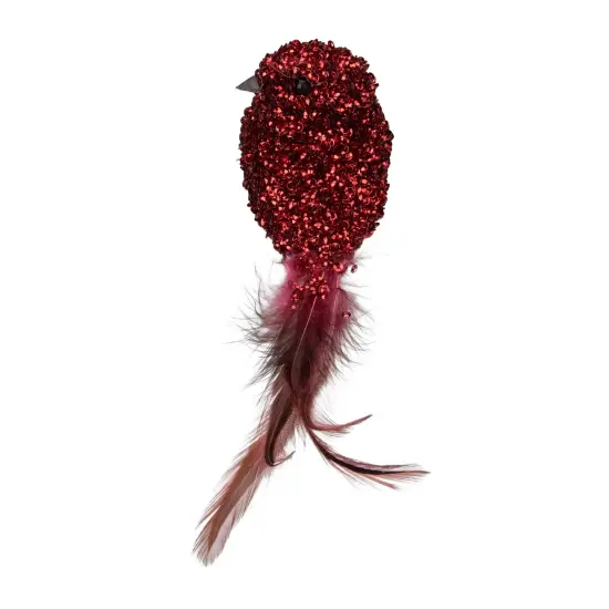 Northlight Sequined Bird with Feather Tail Christmas Clip-on Ornament - 6" - Red {5}